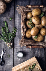 Potato with rosemary on rustic background