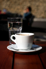 Wall Mural - Coffee cup on wooden background 