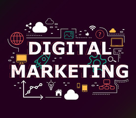 Wall Mural - Creative illustration of Digital marketing word lettering typography.