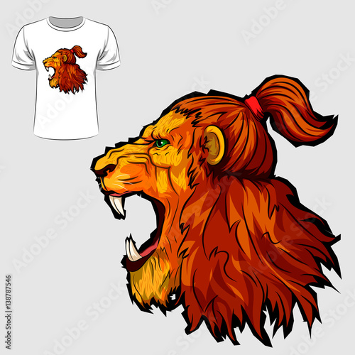 Abstract Graphic Design Of Roaring Lion For T Shirt Or Banner