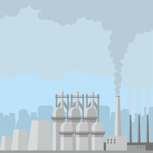 Industrial Landscape With The Image Of A Large Metallurgical Plant. Vector Background.
