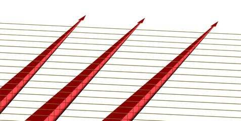 Three red arrows on white background Isometric