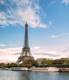 Fototapeta Paryż - Beautiful landmark eiffel tower on seine river in paris