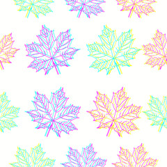 Wall Mural - Maple leaves in CMYK colors on white background.