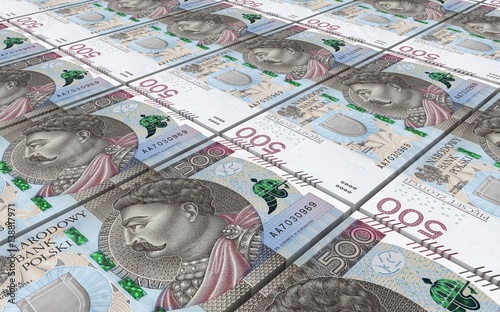 Fotografía Polish zloty bills stacked background. 3D illustration.