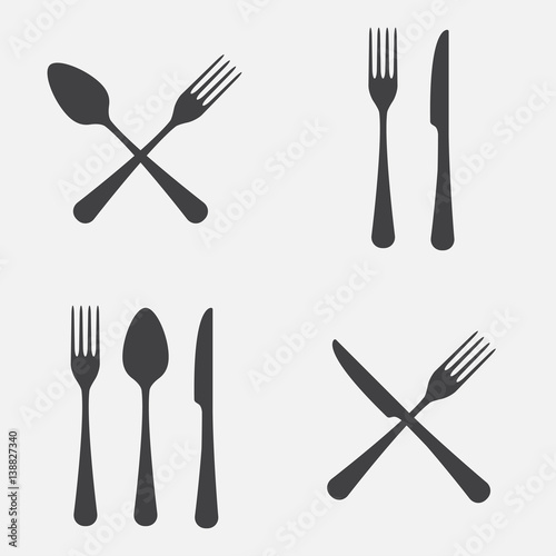 Spoon, fork and knife icon set Poster Mural XXL