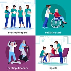 Sticker - Physiotherapy Rehabilitation 4 Flat Icons Square