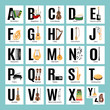 Alphabet with musical instruments and items