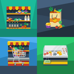 Poster - Supermarket 2x2 Flat Design Concept   