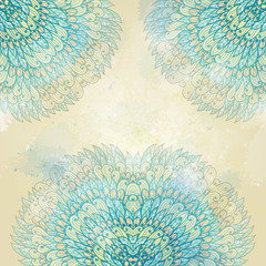  Hand drawn ethnic floral blue and beige grunge ornament