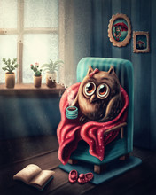 Little Owl Drinking Coffee