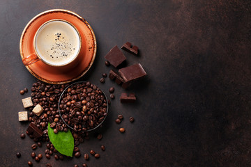 Canvas Print - Coffee cup, beans, chocolate