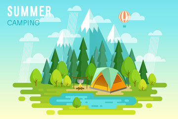 Wall Mural - summer camping graphic poster.