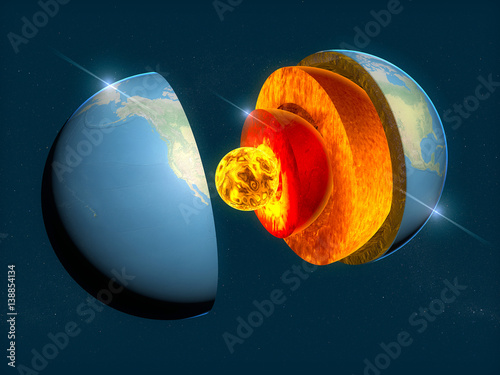 Fotografie, Obraz Struttura della Terra, divisione in strati, crosta terrestre e nucleo