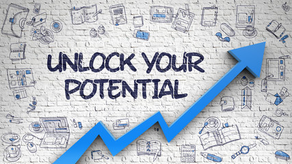 Wall Mural - Unlock Your Potential Drawn on Brick Wall. 