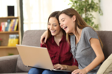 Poster - Joyful roommates watching videos in a laptop