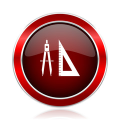 Poster - Learning red round glossy vector web icon. Circle modern design chrome metal border abstract sign for smartphone applications