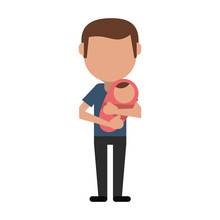 Father Carrying Baby Newborn Vector Illustration Eps 10
