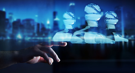 Aufkleber - Businessman touching shiny glass avatar group 3D rendering