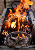 Fototapeta  - Burning wood in a brazier. Fire.