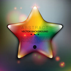 Wall Mural - Abstract vector background. Glowing five-pointed star with spectrum design. Glossy, colorful and isolated on the black panel. Use for wallpaper, template, brochure design. Vector illustration. Eps10.