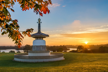 Wall Mural - Temple with beautiful sunrise sky in autumn 