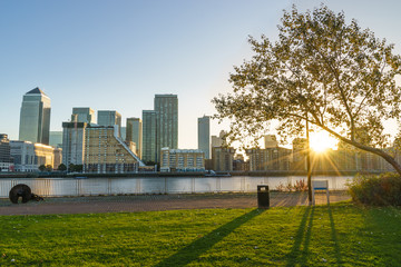 Wall Mural - Canary Wharf business district in London at sunset