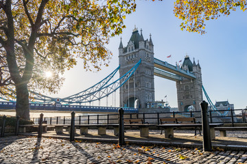 Wall Mural - Tower bridge at sunrise in autumn season. London