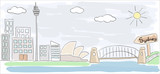 Fototapeta  - Child style colored sketch drawing of Sydney city in Australia with Opera House
