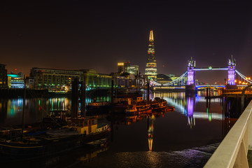 Sticker - Famous Tower Bridge at night with light reflections, London, England