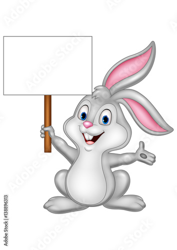 Cartoon rabbit abbit with blank sign