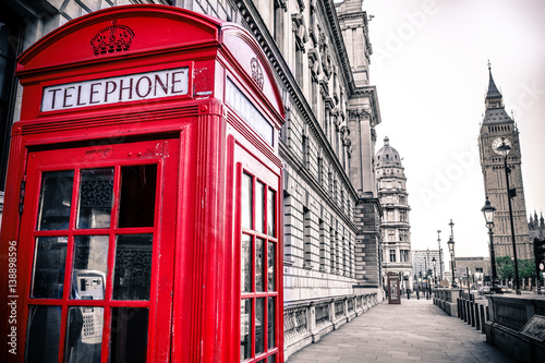 Vintage photo of red telephone box and Big Ben Poster