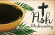 Bowl and Some Palm Leaves for Ash Wednesday, Vector Illustration