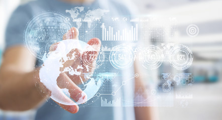 Aufkleber - Businessman using hologram screen with digital datas 3D rendering