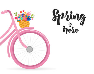 Wall Mural - Happy Easter greeting card, poster, with cute, flowers in the bicycle basket