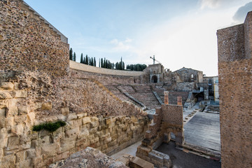 Wall Mural - Roman Amphitheater in Cartagena, Spain at sunset