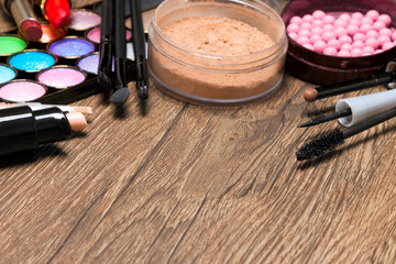 Wall Mural - Frame of basic make-up products with copy space