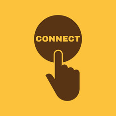 Poster - Hand pressing a button with the text CONNECT icon. Communication, cooperation, partnership symbol. Flat design. Stock - Vector illustration