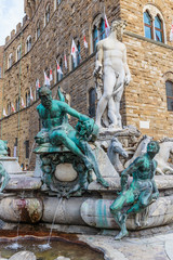 Famous Fountain of Neptune on Piazza della Signoria in Florence