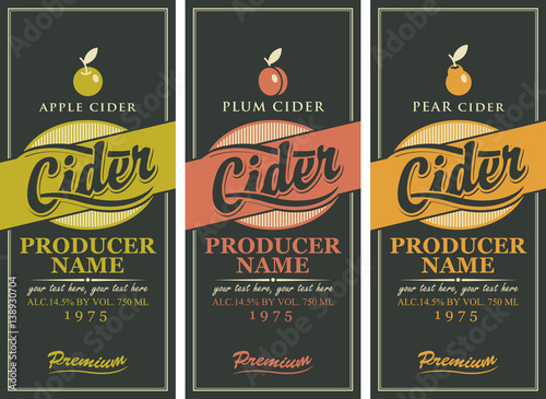 Fotografía Set of three labels for a cider