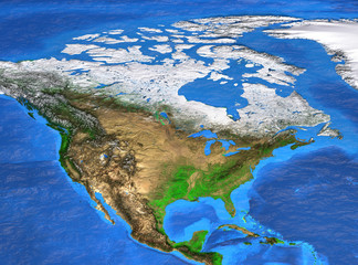 Canvas Print - high resolution world map focused on north america