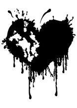 Bloody Ragged Heart. Illustration A Black Heart Like An Ink Blot