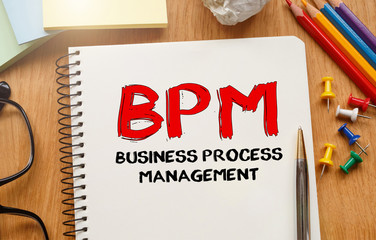 Poster - notebook with tools and notes about bpm, concept