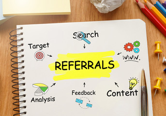 Poster - notebook with toolls and notes about referrals
