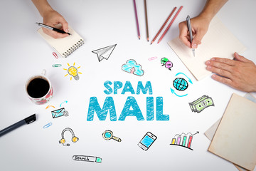 Wall Mural - Spam Mail Concept. The meeting at the white office table.