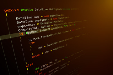 Fototapete - Computer language source code on computer monitor.