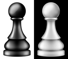 Chess Piece Pawn, Two Versions - White And Black. Vector Illustration.