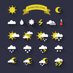 vector set of twenty weather icons in trendy flat style.