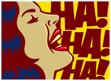 Pop Art Style Comic Book Panel Woman Having Fun And Laughing Out Loud Vector Poster Design Illustration