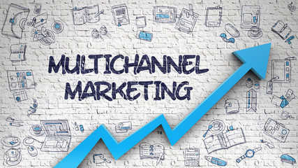 Wall Mural - multichannel marketing drawn on white wall.
